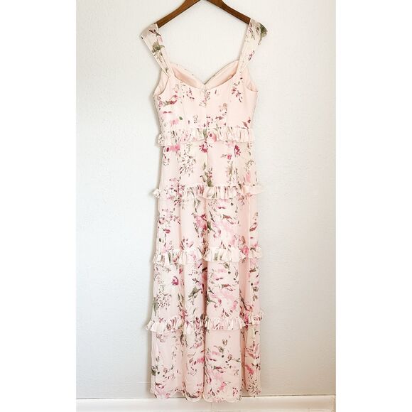 Revelry Sloane Chiffon Floral Print Dress Blushing Bride Bouquet - 9F93 Size 4 - Picture 5 of 7